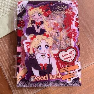 Sailor Moon Inspired Glitter Notebook — Black & Pink Character Cover
